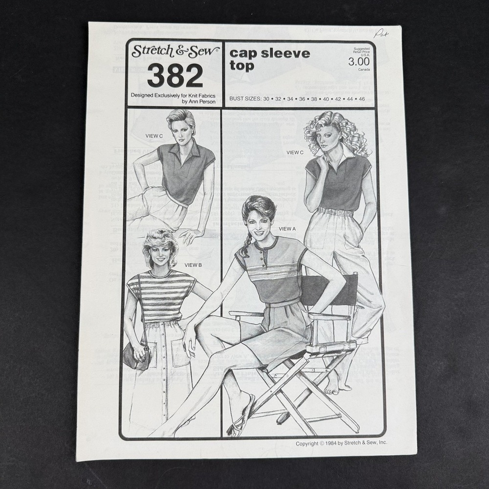 Vintage 80s UNCUT Women Cap Sleeve Top XS S M L XL Sewing Pattern Ann Person